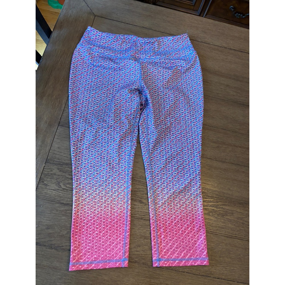 RBX Leggings Womens Large Pink Blue Ombre Geometric Capri Activewear Yoga Pants